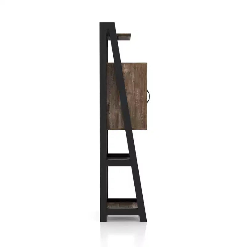 69.8" Tall Farmhouse Media Tower Bookshelf – Reclaimed Oak, 6 Shelves & Cabinet