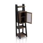 69.8" Tall Farmhouse Media Tower Bookshelf – Reclaimed Oak, 6 Shelves & Cabinet