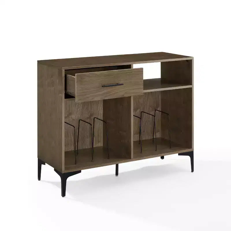 40" Vinyl Record Storage Media Console – Walnut, Holds 200 Records