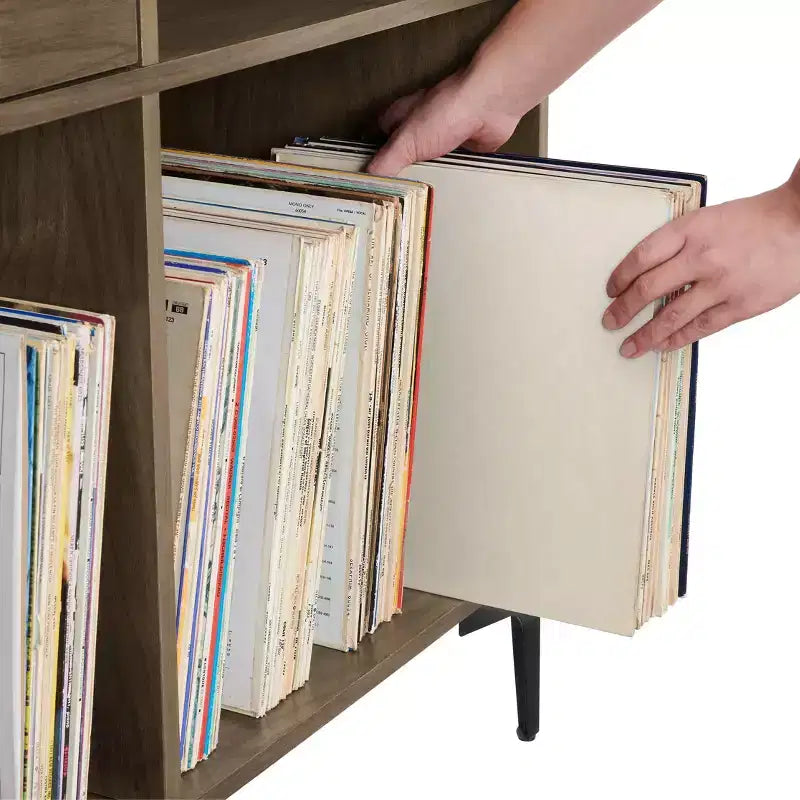 40" Vinyl Record Storage Media Console – Walnut, Holds 200 Records