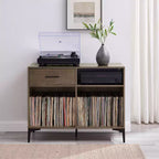 40" Vinyl Record Storage Media Console – Walnut, Holds 200 Records