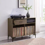 40" Vinyl Record Storage Media Console – Walnut, Holds 200 Records