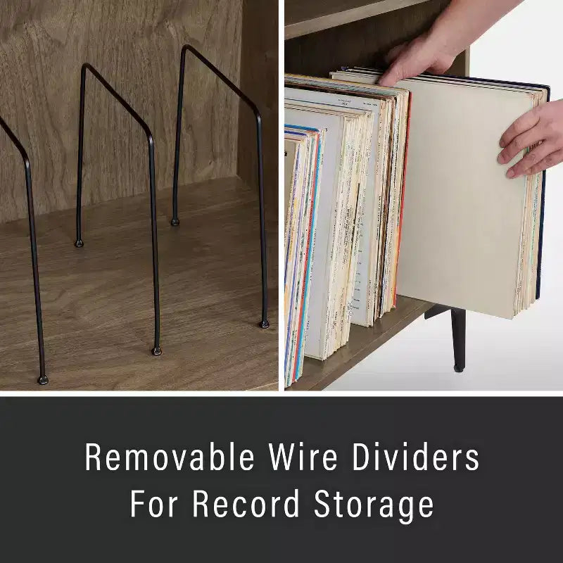 40" Vinyl Record Storage Media Console – Walnut, Holds 200 Records