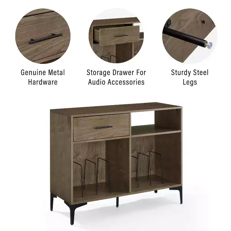 40" Vinyl Record Storage Media Console – Walnut, Holds 200 Records