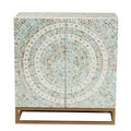 Baxton Studio Quintus Mother of Pearl and Metal Storage Cabinet Mosaic/White/Gold: Elegant Accent, Fixed Shelves, No Assembly Required