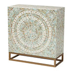 Mother of Pearl Mosaic Storage Cabinet – White & Gold, Bohemian, No Assembly