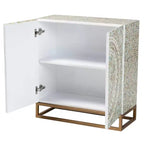 Mother of Pearl Mosaic Storage Cabinet – White & Gold, Bohemian, No Assembly