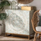 Mother of Pearl Mosaic Storage Cabinet – White & Gold, Bohemian, No Assembly