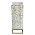 Mother of Pearl Mosaic Storage Cabinet – White & Gold, Bohemian, No Assembly