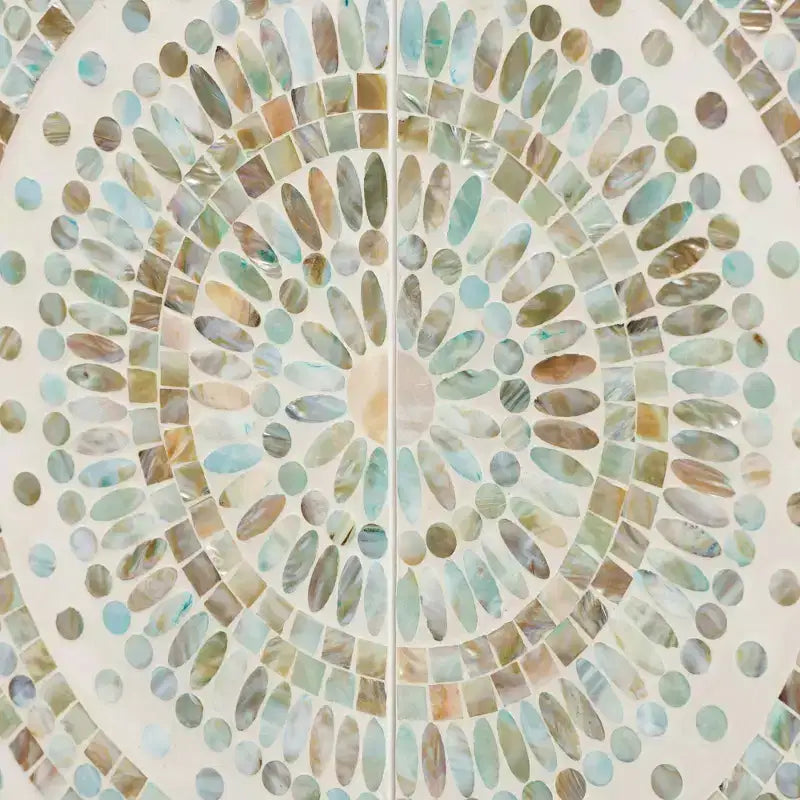 Mother of Pearl Mosaic Storage Cabinet – White & Gold, Bohemian, No Assembly