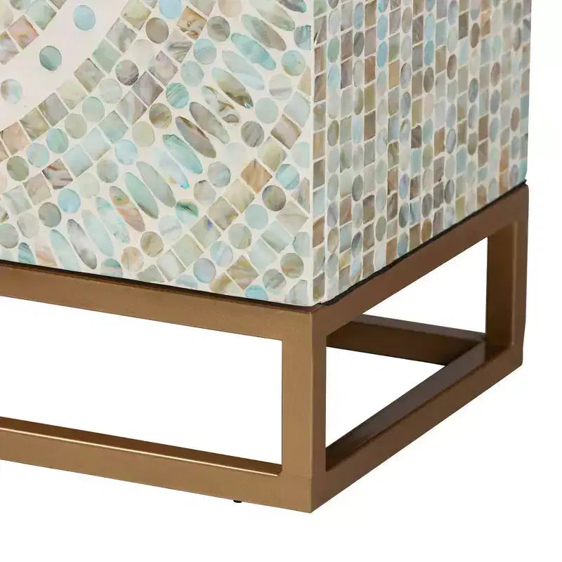 Mother of Pearl Mosaic Storage Cabinet – White & Gold, Bohemian, No Assembly