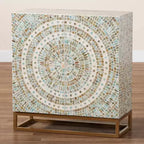 Mother of Pearl Mosaic Storage Cabinet – White & Gold, Bohemian, No Assembly