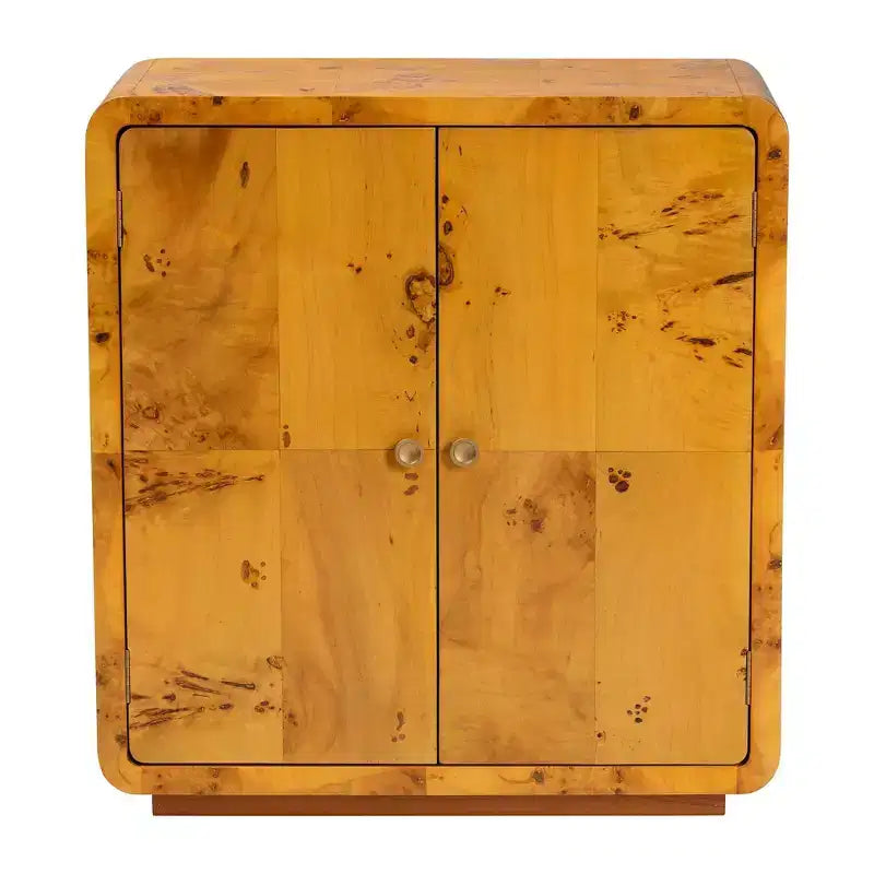 Real Burl Wood Storage Cabinet – Light Mappa Burl, Fully Assembled, 2 Shelves