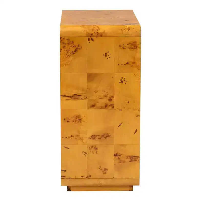Real Burl Wood Storage Cabinet – Light Mappa Burl, Fully Assembled, 2 Shelves