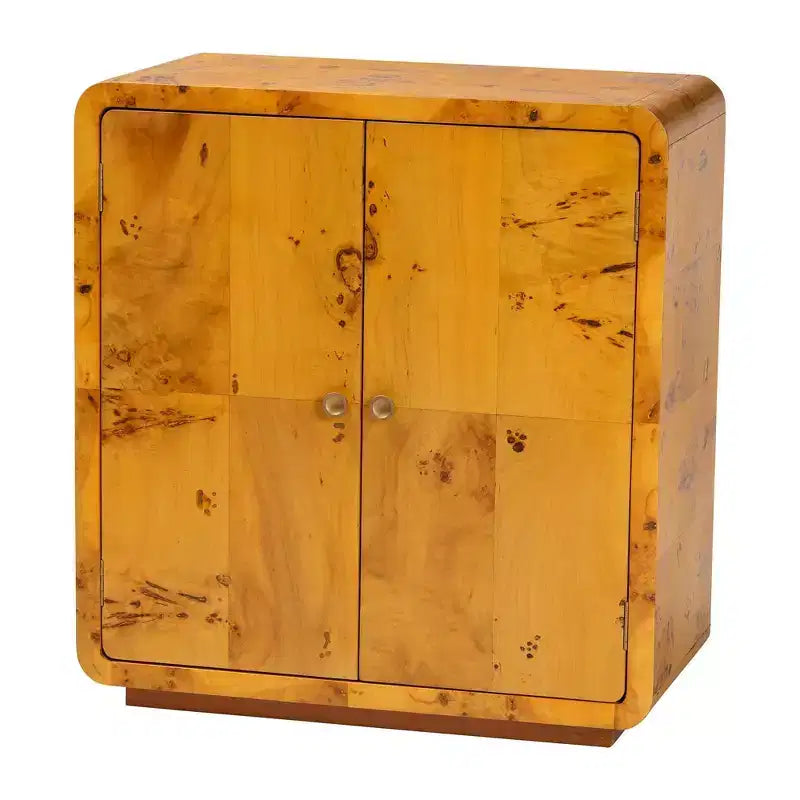 Real Burl Wood Storage Cabinet – Light Mappa Burl, Fully Assembled, 2 Shelves