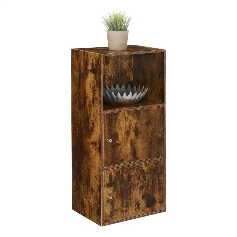 2-Door Storage Cabinet with Shelf – Barnwood Finish, Magnetic Latches