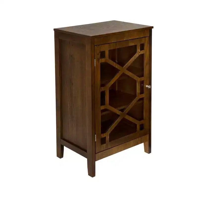 Small Cabinet with Tempered Glass Door – Brown, 3 Shelves, 20" Wide