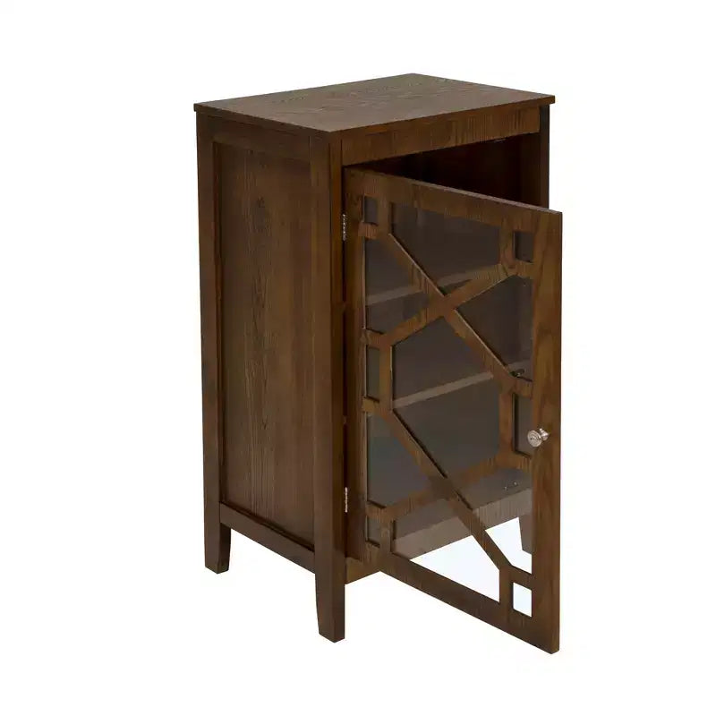 Small Cabinet with Tempered Glass Door – Brown, 3 Shelves, 20" Wide