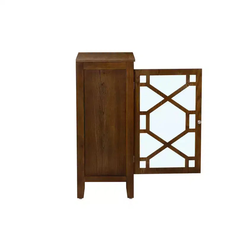 Small Cabinet with Tempered Glass Door – Brown, 3 Shelves, 20" Wide