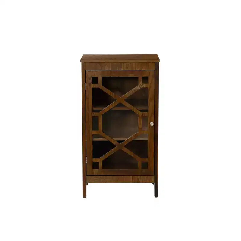 Small Cabinet with Tempered Glass Door – Brown, 3 Shelves, 20" Wide