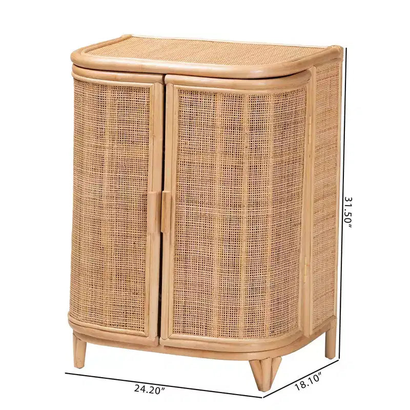 Natural Rattan 2-Door Storage Cabinet – Bohemian, Handcrafted, 2 Shelves