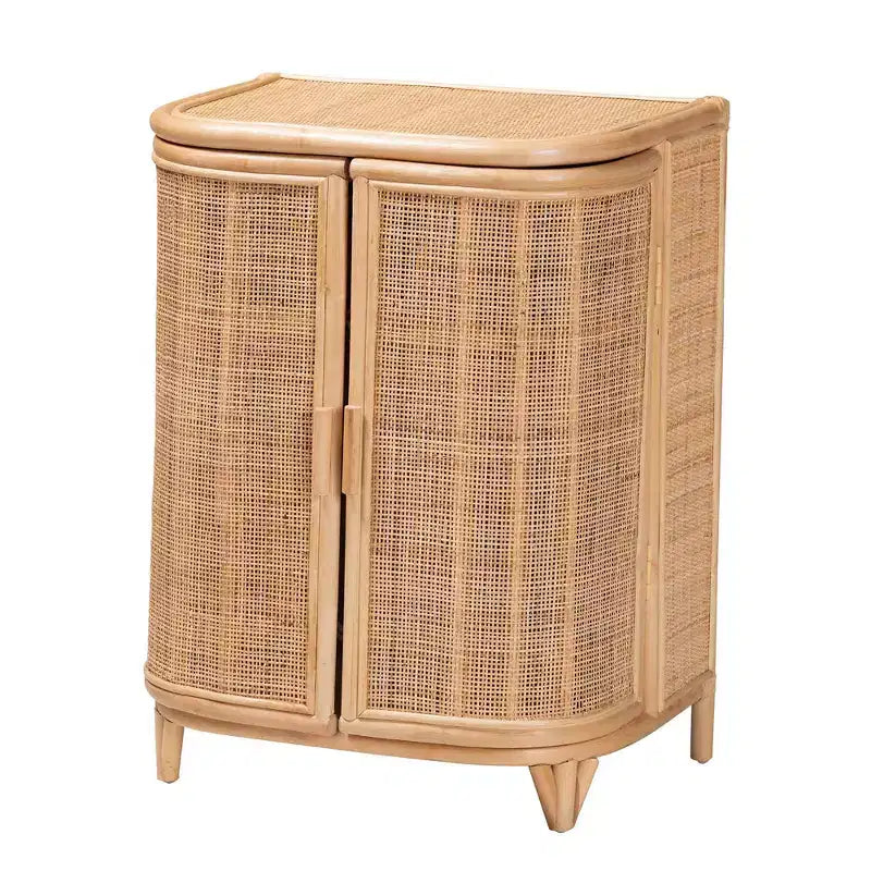 Natural Rattan 2-Door Storage Cabinet – Bohemian, Handcrafted, 2 Shelves