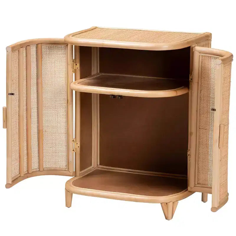 Natural Rattan 2-Door Storage Cabinet – Bohemian, Handcrafted, 2 Shelves