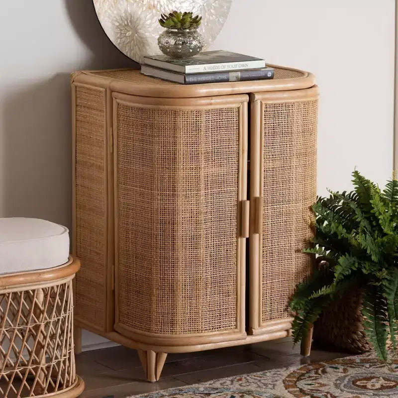 Natural Rattan 2-Door Storage Cabinet – Bohemian, Handcrafted, 2 Shelves