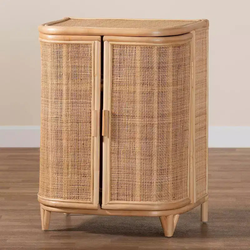 Natural Rattan 2-Door Storage Cabinet – Bohemian, Handcrafted, 2 Shelves