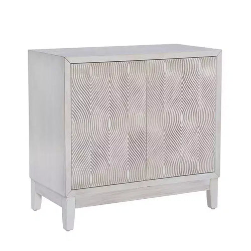 Powell Buchanan Solid Wood Two Door Two Shelf Accent Cabinet Anitique White