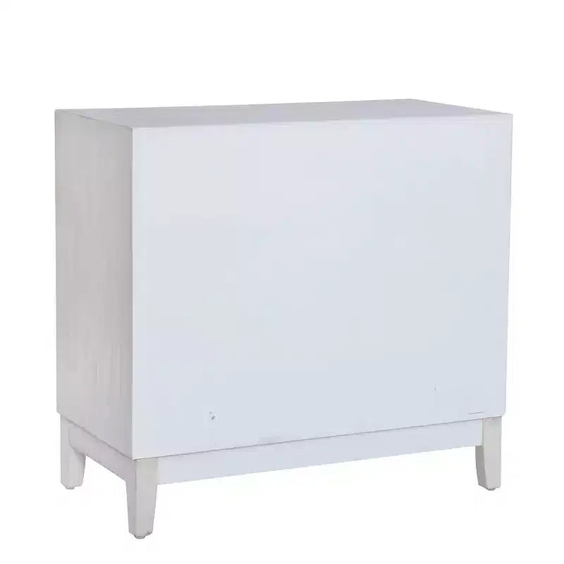 2-Door Accent Cabinet with Swirl Cutout Doors – Antique White, Art Deco Style