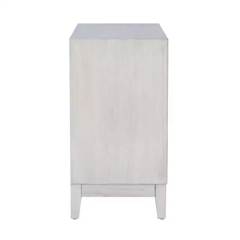 2-Door Accent Cabinet with Swirl Cutout Doors – Antique White, Art Deco Style