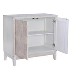 2-Door Accent Cabinet with Swirl Cutout Doors – Antique White, Art Deco Style