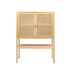 47" Tall Woven Rattan 2-Door Storage Cabinet – Natural Pine, Bohemian Style