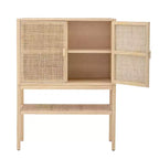 47" Tall Woven Rattan 2-Door Storage Cabinet – Natural Pine, Bohemian Style