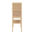 47" Tall Woven Rattan 2-Door Storage Cabinet – Natural Pine, Bohemian Style