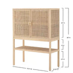 47" Tall Woven Rattan 2-Door Storage Cabinet – Natural Pine, Bohemian Style