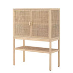 47" Tall Woven Rattan 2-Door Storage Cabinet – Natural Pine, Bohemian Style