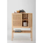 47" Tall Woven Rattan 2-Door Storage Cabinet – Natural Pine, Bohemian Style