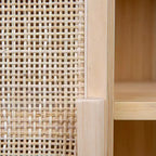 47" Tall Woven Rattan 2-Door Storage Cabinet – Natural Pine, Bohemian Style