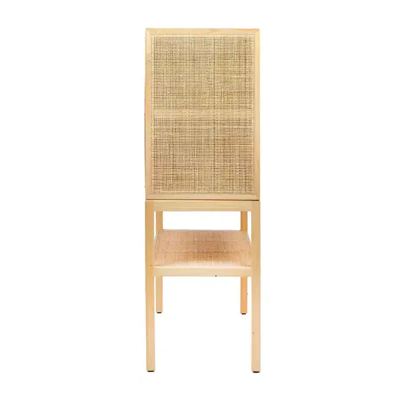 47" Tall Woven Rattan 2-Door Storage Cabinet – Natural Pine, Bohemian Style