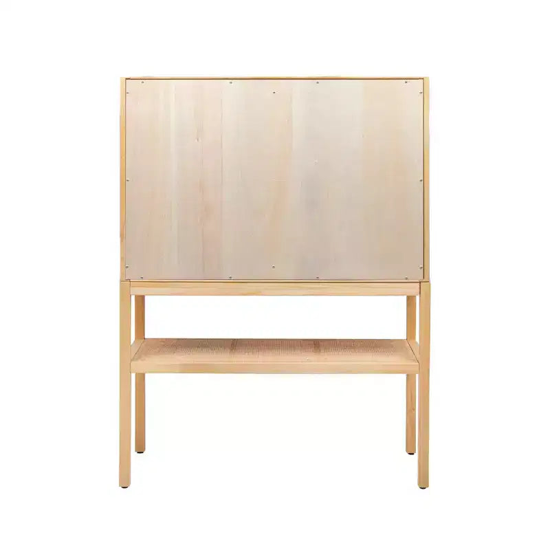 47" Tall Woven Rattan 2-Door Storage Cabinet – Natural Pine, Bohemian Style