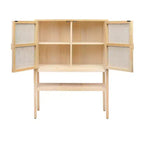 47" Tall Woven Rattan 2-Door Storage Cabinet – Natural Pine, Bohemian Style