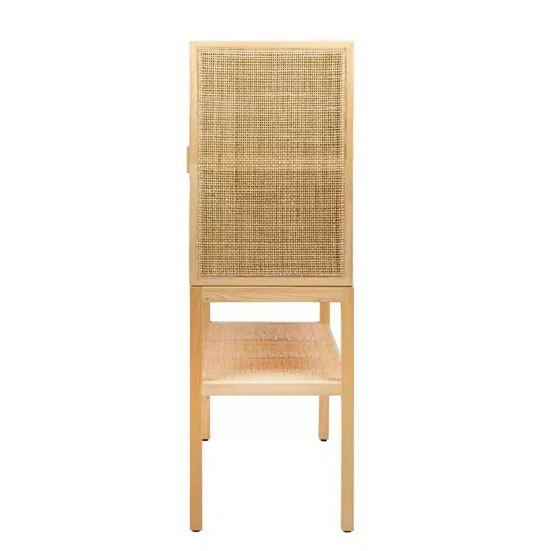 47" Tall Woven Rattan 2-Door Storage Cabinet – Natural Pine, Bohemian Style