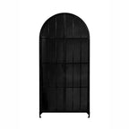76" Tall Arched 2-Door Glass Storage Cabinet – Black Iron Frame