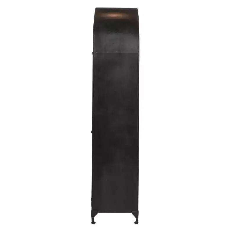 76" Tall Arched 2-Door Glass Storage Cabinet – Black Iron Frame
