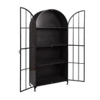76" Tall Arched 2-Door Glass Storage Cabinet – Black Iron Frame