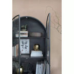 76" Tall Arched 2-Door Glass Storage Cabinet – Black Iron Frame