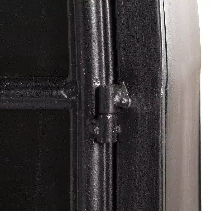76" Tall Arched 2-Door Glass Storage Cabinet – Black Iron Frame