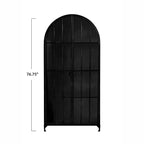 76" Tall Arched 2-Door Glass Storage Cabinet – Black Iron Frame